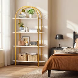 Arched Bookshelf, 4-Tier Open Bookcase w/ Sturdy Metal Frame for Living Room
