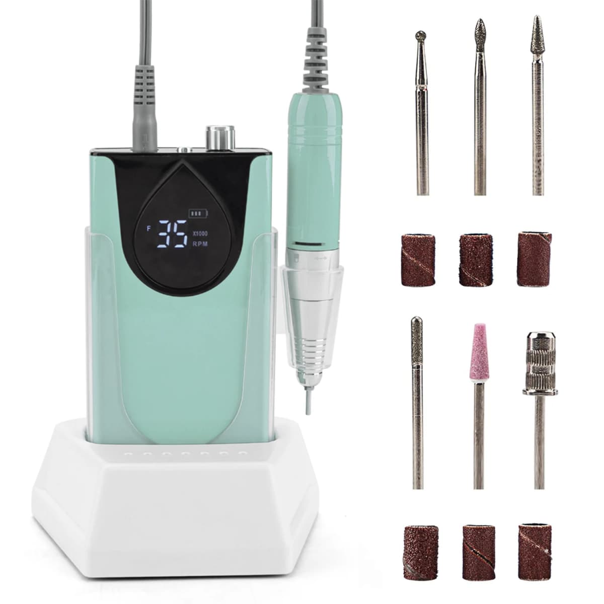 Professional Nails Drill Machine - Electric, Cordless, 35000 RPM, HD Display for Salon & Home Use (Handpiece - Mermaid)