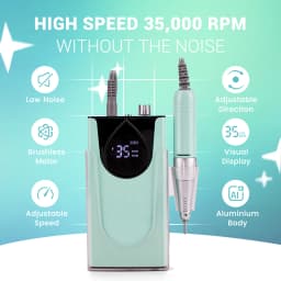 Professional Nails Drill Machine - Electric, Cordless, 35000 RPM, HD Display for Salon & Home Use (Handpiece - Mermaid)