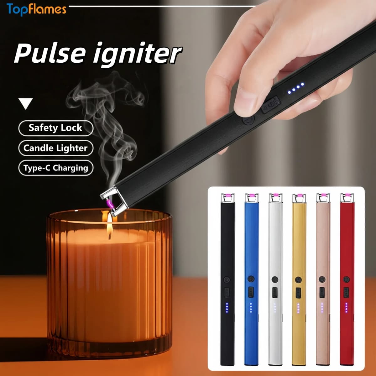1PC/3PCS Plasma Candle Lighters Windproof Flameless Electric Lighter LED Power Display Safety Switch USB-C Rechargeable Camping