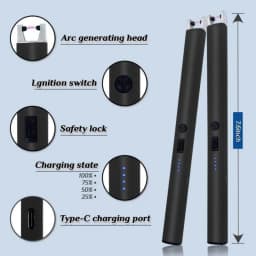 1PC/3PCS Plasma Candle Lighters Windproof Flameless Electric Lighter LED Power Display Safety Switch USB-C Rechargeable Camping