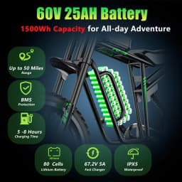 R3 50MPH Electric Dirt Bike 60V25Ah 1500Wh Battery 6000W Electric Bike Max 50Miles Ebike 19" Motorcycle Dual Hydraulic Brake