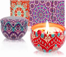 Ethnic Pattern Scented Candle in Tin, Decorative & Aromatherapy, Provides 30-40H Soft Glow, for Mood, Light & Freshening