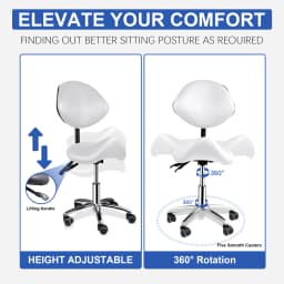 Saddle Chair with Back Support | Rolling Adjustable Esthetician Chair with Wheels | Heavy-Duty Massage Stool | for Massage Home Office Kitchen Clinic