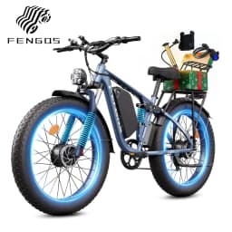 FENGQS Q8PLUS 52V 5000W Adult Fat Tire Mountain/Urban Electric Bicycle, Dual Motor Ebike, Front and Rear Double Shock Absorber Full Suspension. 100 Mile 26 inch Inflatable Tire Off-Road, Color Display Screen.