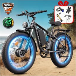 FENGQS Q8PLUS 52V 5000W Adult Fat Tire Mountain/Urban Electric Bicycle, Dual Motor Ebike, Front and Rear Double Shock Absorber Full Suspension. 100 Mile 26 inch Inflatable Tire Off-Road, Color Display Screen.