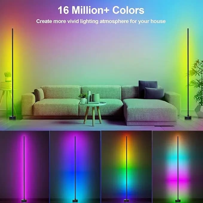 Smart RGB LED Corner Floor Lamp, App And Remote Control, Music Sync Color Changing Light, Modern Mood Lighting for Living Room Bedroom Gaming Setup