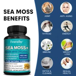Sea Moss Capsules 1600mg - with Burdock, Bladderwrack for Thyroid and Immune Support, Cells, Skin, Hair, Nails, Gut Cleansing