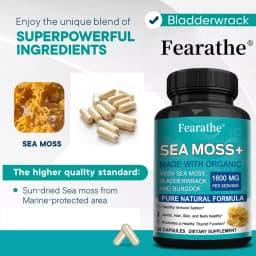 Sea Moss Capsules 1600mg - with Burdock, Bladderwrack for Thyroid and Immune Support, Cells, Skin, Hair, Nails, Gut Cleansing