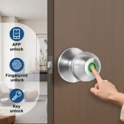 YFK TUYA Smart Life Fingerprint Door Lock Knob, Keyless Entry Bluetooth Electronic Door Lock with Tuya APP Control Password Key Unlock Auto Lock for Home Bedroom Office Hotel