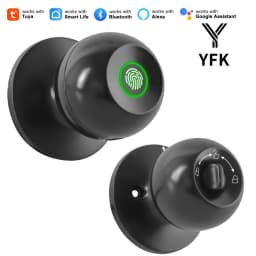 YFK TUYA Smart Life Fingerprint Door Lock Knob, Keyless Entry Bluetooth Electronic Door Lock with Tuya APP Control Password Key Unlock Auto Lock for Home Bedroom Office Hotel