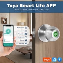 YFK TUYA Smart Life Fingerprint Door Lock Knob, Keyless Entry Bluetooth Electronic Door Lock with Tuya APP Control Password Key Unlock Auto Lock for Home Bedroom Office Hotel