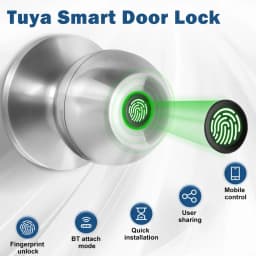 YFK TUYA Smart Life Fingerprint Door Lock Knob, Keyless Entry Bluetooth Electronic Door Lock with Tuya APP Control Password Key Unlock Auto Lock for Home Bedroom Office Hotel