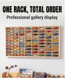80 Slots Real Wood 1:64 Diecast Toy Car Display Case Wall Mounted Display Rack Holder Open Shelf Storage Organizer for Small Model Cars Collection Premium Solid Wood Grids Display Unit Mini Vehicles Storage Box Large Capacity Shadow Box Home Garage Decor