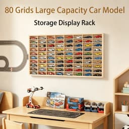 80 Slots Real Wood 1:64 Diecast Toy Car Display Case Wall Mounted Display Rack Holder Open Shelf Storage Organizer for Small Model Cars Collection Premium Solid Wood Grids Display Unit Mini Vehicles Storage Box Large Capacity Shadow Box Home Garage Decor