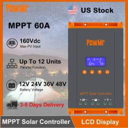 PowMr 60A MPPT Solar Charger Controller 12V/24V/36V/48V LCD Dispaly Max Solar Panel PV 160V Support Parallel Max 12 Units Fit for Home RV Boat Camp