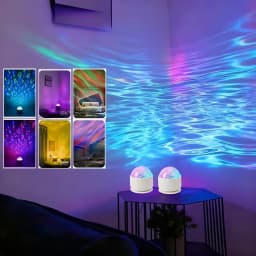 2 RGB Remote Control Wave Projector Lamp | Adjustable Aurora and Galaxy Night Lights, Stepless Dimming, Ideal for Bedrooms, Home Theaters, and Dome Lighting, USB Rechargeable, Multiple Colors