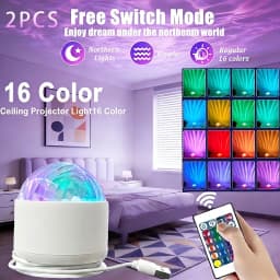 2 RGB Remote Control Wave Projector Lamp | Adjustable Aurora and Galaxy Night Lights, Stepless Dimming, Ideal for Bedrooms, Home Theaters, and Dome Lighting, USB Rechargeable, Multiple Colors