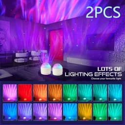 2 RGB Remote Control Wave Projector Lamp | Adjustable Aurora and Galaxy Night Lights, Stepless Dimming, Ideal for Bedrooms, Home Theaters, and Dome Lighting, USB Rechargeable, Multiple Colors