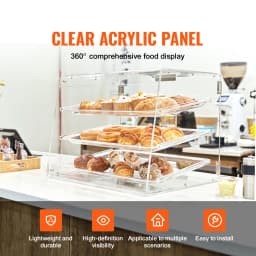 SucceBuy 2/3-Tier Commercial Acrylic Pastry Bakery Display Case with Rear Door Access & Removable Shelves for Donut Bagels Cake