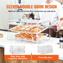 SucceBuy 2/3-Tier Commercial Acrylic Pastry Bakery Display Case with Rear Door Access & Removable Shelves for Donut Bagels Cake