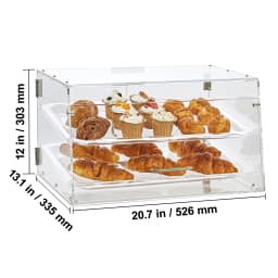SucceBuy 2/3-Tier Commercial Acrylic Pastry Bakery Display Case with Rear Door Access & Removable Shelves for Donut Bagels Cake