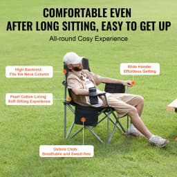 SucceBuy Camping Folding Chair for Adults Portable Quad Lumbar Back Padded Arm Chairs with Side Pockets for Beach, Lawn, Picnic