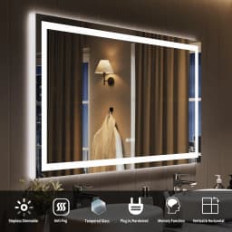 LED Bathroom Mirror with Memory, Stepless Dimmable/Anti-Fog/Shatter-Proof/Front&Backlit, Lighted Vanity Mirror, Wall Mount