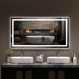 LED Bathroom Mirror with Memory, Stepless Dimmable/Anti-Fog/Shatter-Proof/Front&Backlit, Lighted Vanity Mirror, Wall Mount