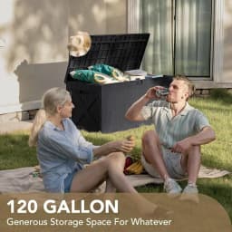 Devoko 120 Gallon Deck Box Resin Outdoor Storage Box Waterproof for Patio, Large Outdoor Storage Bench Lockable for Outside