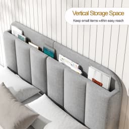 Adjustable Headboard for Full King Size Bed Frame,Linen Fabric Bed Headboard Storage & RGB LED Light in Vertical Channel Design