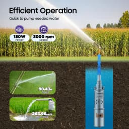 12V Solar Water Pump 180W 98ft Lift Stainless Steel Submersible Pump IP68 Waterproof for Deep Well Pond Irrigation Off-Grid Use