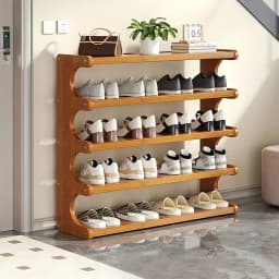 5/6-layer practical storage rack, shoe rack, space-saving design, multi-layer independent storage rack, wood grain finish, easy