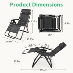 JHK Zero Gravity Recliner Camping Patio Lounge Chair Folding Portable with Cup Holder Trays Removable Cushion For Outdoor Garden