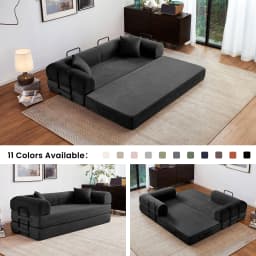 79'' Boneless Couch Foldable Convertible Futon Sleeper Sofa Bed Floor Lounge with L-Shaped Armrests for Living Room Sofas