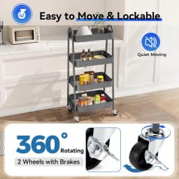 JHK 4 Tier Metal Storage Kitchen Cart with Lockable Wheels Mobile Shelving Unit Utility Rolling Organizer For Home Narrow Places