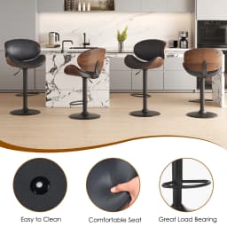 Farini Set of 2 Swivel Bar Stools, Adjustable Height Bentwood Barstools with Backrest & Footrest, Modern Kitchen Counter Chair for Home Bar, Island