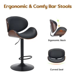 Farini Set of 2 Swivel Bar Stools, Adjustable Height Bentwood Barstools with Backrest & Footrest, Modern Kitchen Counter Chair for Home Bar, Island