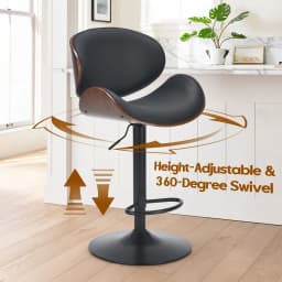 Farini Set of 2 Swivel Bar Stools, Adjustable Height Bentwood Barstools with Backrest & Footrest, Modern Kitchen Counter Chair for Home Bar, Island