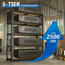 Heavy-Duty 5-Tier Adjustable Metal Shelving Unit with Pegboard Panel System - Capacity Suitable for Basement, Garage, Warehouse