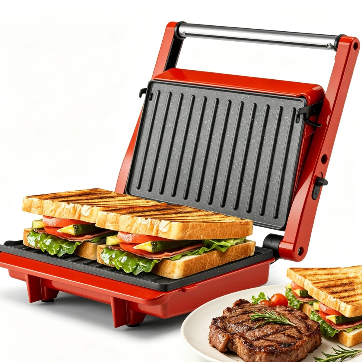 1000W Electric Sandwich Maker Panini Press Grill 180° Open Non-Stick Plates Easy Clean Breakfast Machine 120V US Plug