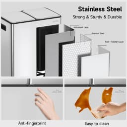 mVm Trash Can Stainless 60L/40L/45L Kitchen Step Trash Bin for Recycling Waste Sorting Soft Close Lid Double Lid