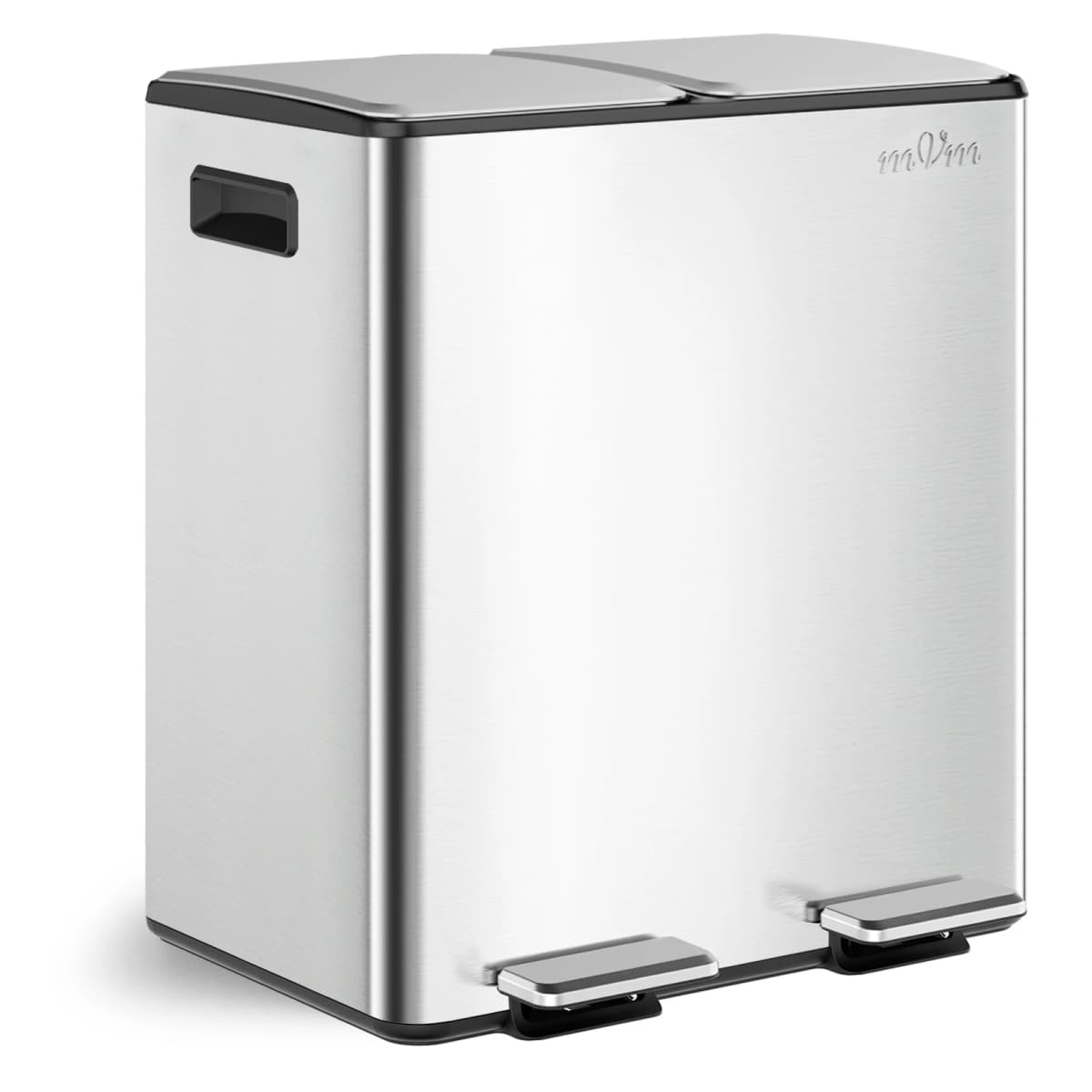 mVm Trash Can Stainless 60L/40L/45L Kitchen Step Trash Bin for Recycling Waste Sorting Soft Close Lid Double Lid