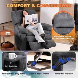 Dual Motor Lift Recliner Heat Massage Infinite Position Cup Phone Holder USB Arms Pillow Elderly Gray L Customized