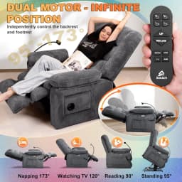 Dual Motor Lift Recliner Heat Massage Infinite Position Cup Phone Holder USB Arms Pillow Elderly Gray L Customized