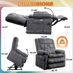 Dual Motor Lift Recliner Heat Massage Infinite Position Cup Phone Holder USB Arms Pillow Elderly Gray L Customized