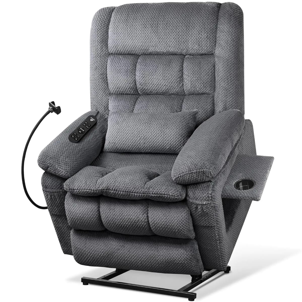 Dual Motor Lift Recliner Heat Massage Infinite Position Cup Phone Holder USB Arms Pillow Elderly Gray L Customized