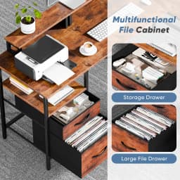 JHK 62IN L Shaped Computer Desk with 2 Drawers Wood Table with Adjustable Storage Shelves Charging Station Desk for Office