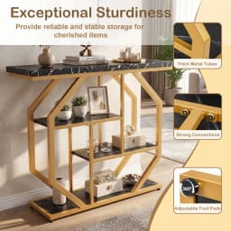 40” Console Table w/ Storage Shelves, Geometric Metal Frame for Hallway, Entrance