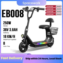 Spacewalk Kids Electric Scooter with Bluetooth Speaker Foldable Design Seat Carry Basket LED Light Strip 11MPH Speed 132lbs Max